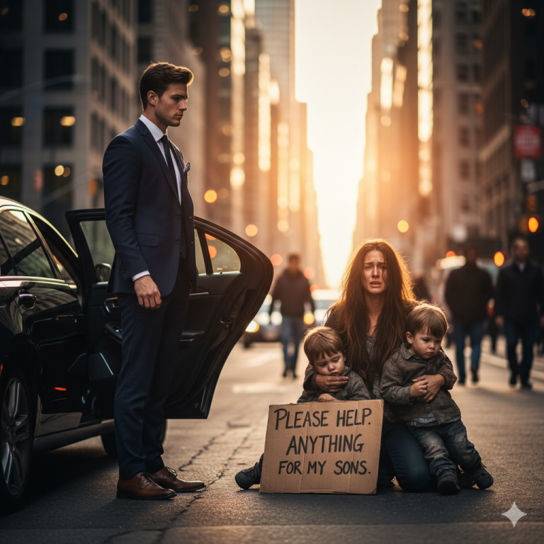 💔 Un millonario ve a su amor de infancia pidiendo dinero en la calle con dos gemelos de tres años… y la reconoce. Lo que hace después cambiará para siempre el destino de los tres…