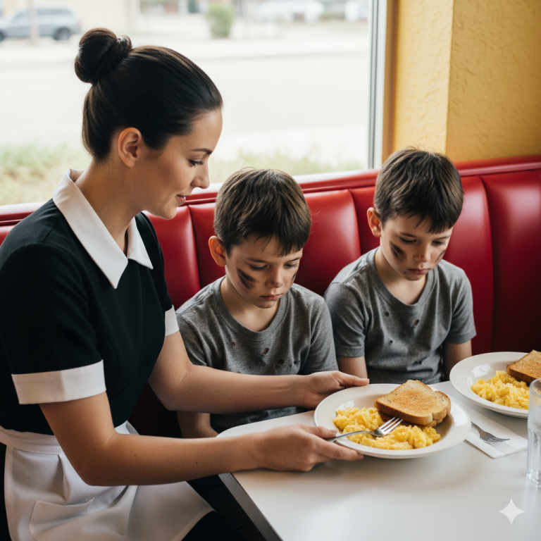 Camarera Ofreció Comida a Dos Huérfanos, 17 Años Más Tarde un Coche de Lujo Aparece en su Casa…