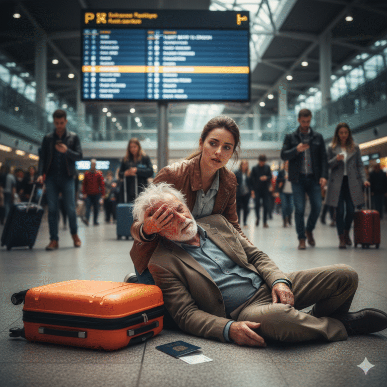 “Tenía un vuelo esperándome, una vida nueva adelante, pero esa mañana me encontré sentada en el suelo del aeropuerto, sosteniendo a un anciano desconocido que se había desplomado, como si él fuera lo único importante en el mundo.”