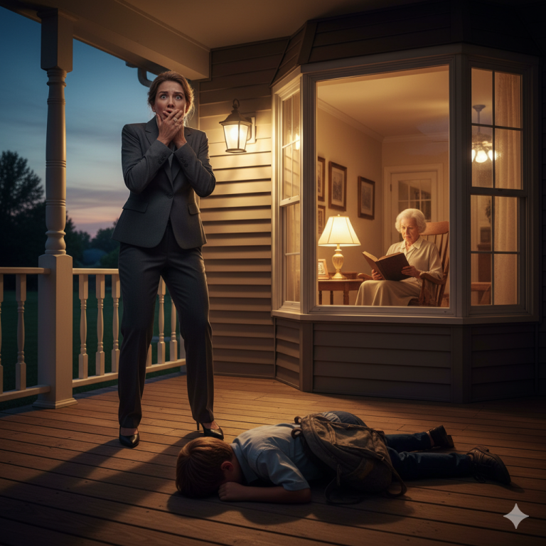 Volví a casa y encontré a mi hijo inconsciente en la entrada… mientras mi suegra estaba ocupada leyendo un libro