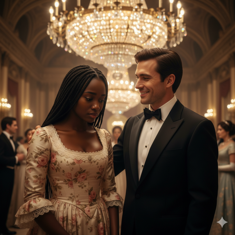 Niña negra avergonzada de su vestido viejo… hasta que un multimillonario la invita a bailar.