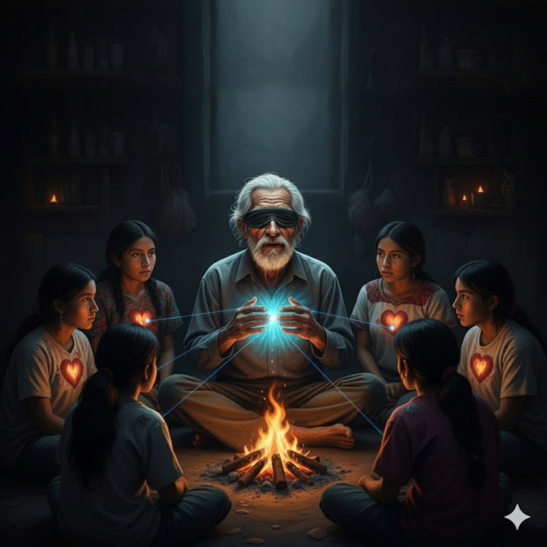 “En la profunda oscuridad, los ojos de Don Mateo no veían nada, pero su voz encendía la llama en el corazón de los jóvenes.”