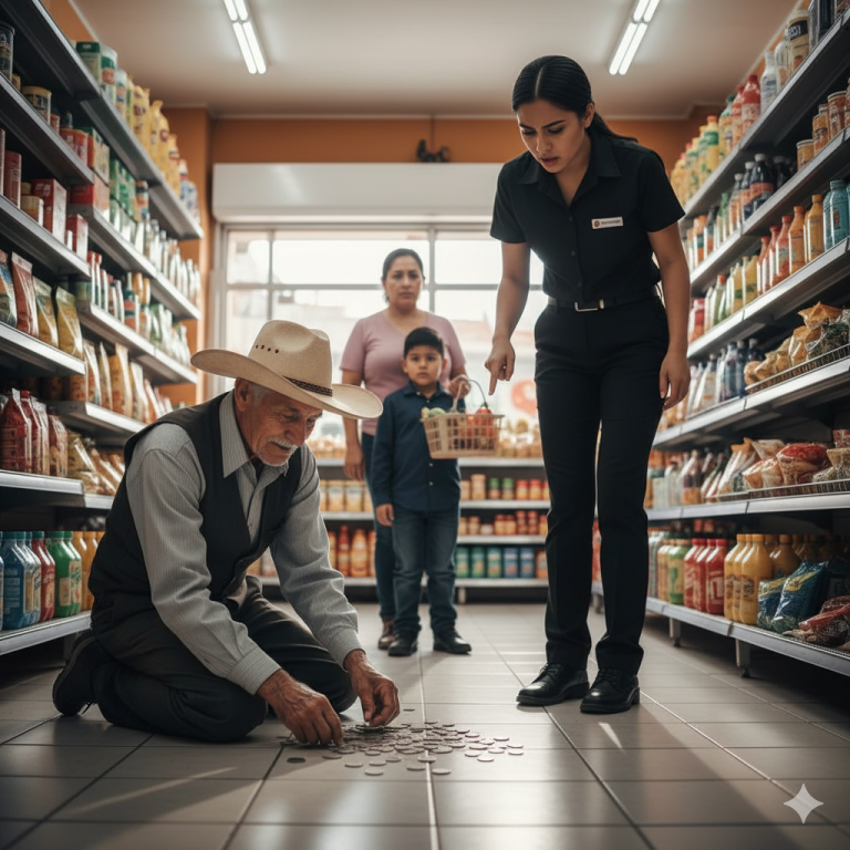“Una cajera humilló a un anciano por no tener dinero… segundos después, un niño de siete años le dio la lección de su vida”