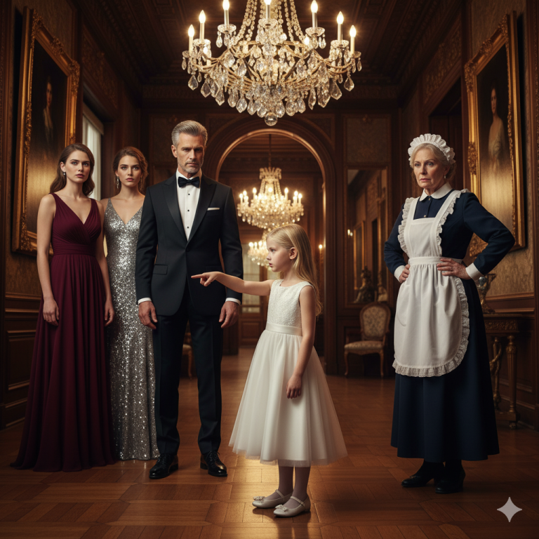 En un salón lleno de modelos, trajes de gala y diamantes, la hija del magnate debía escoger a una madre sustituta. Los invitados esperaban una decisión predecible. Pero Amelia, con voz inocente y firme, eligió a alguien que nadie esperaba: la humilde criada que siempre había estado a su lado.