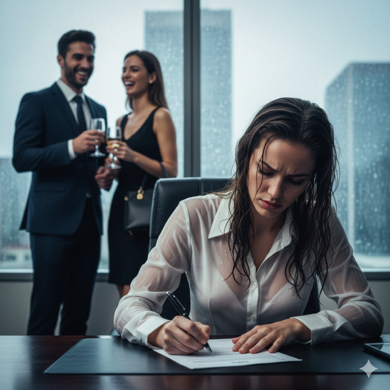 “Mientras firmábamos el divorcio, él se rió de mí… solo por mi ropa vieja.”