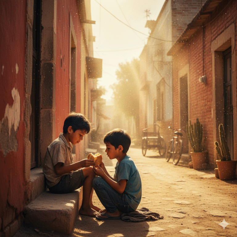 — “Cómete tú, yo no tengo hambre.” dijo Diego, aunque su estómago rugía fuerte y solo le quedaban unas monedas en la cartera.