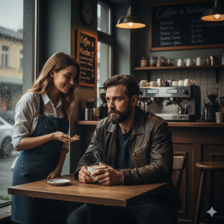 Solo quería café y silencio… pero una pregunta sencilla de la mesera en un pueblo cambió algo que ni él sabía que necesitaba.