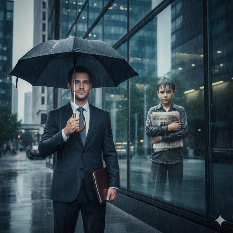 —¡Fuera de aquí! —gritó el gerente mientras el niño recogía sus periódicos del suelo—. ¡Vuelve cuando puedas pagar algo, mocoso!