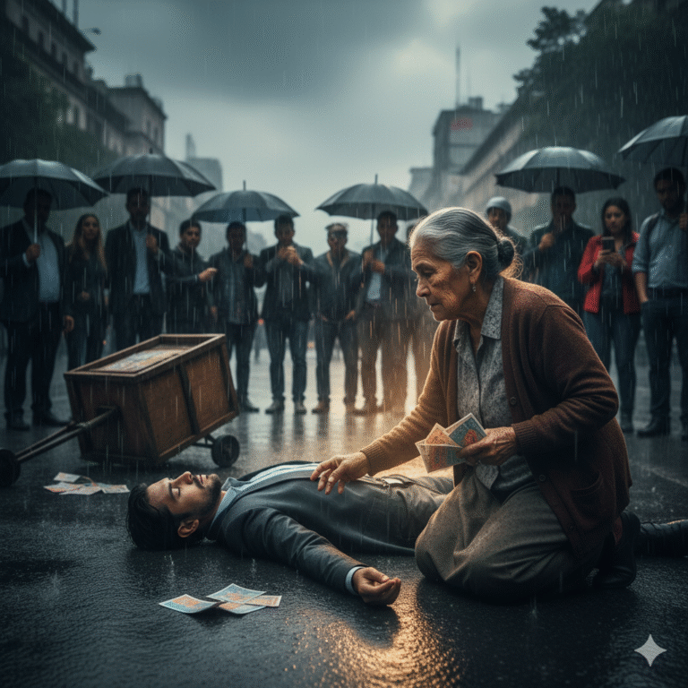 “Vendo boletos de lotería para sobrevivir cada día, pero esa mañana aposté todo por un desconocido, tirado en plena calle, con sangre en la frente y sin un solo boleto en los bolsillos.”