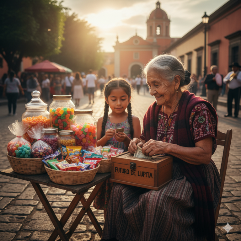 Una abuela vende dulces cada domingo, guardando un secreto de amor y sacrificio para el futuro de su nieta.