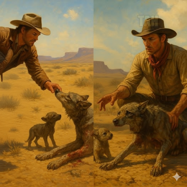 Un encuentro desgarrador: La lucha de un vaquero por salvar a una loba cautiva y a su cachorro.