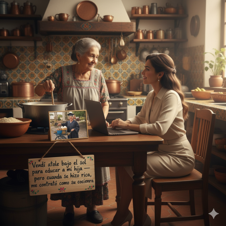 “Vendí atole bajo el sol para educar a mi hija — pero cuando se hizo rica, me contrató como su cocinera.”