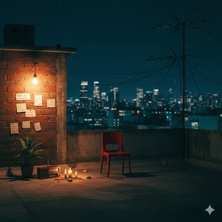 “Si algún día desaparezco, sube a la azotea — quizá solo necesito un poco de viento y una palabra que no alcancé a decir.”