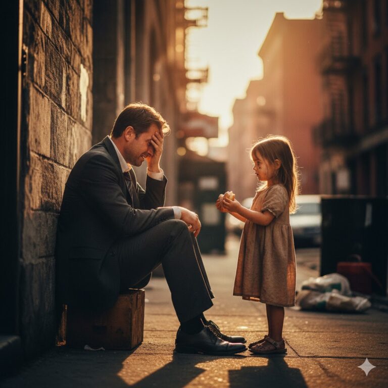 Usted también llora de hambre”, dijo la pequeña mendiga, ofreciendo su único pan al hombre que lloraba en la acera, pero no sabía que él era un millonario. El atardecer incendiaba la ciudad en tonos de fuego, pero dentro de Valentín Herrera solo había cenizas. Dueño de edificios con su apellido en letras de acero, acostumbrado a portadas, auditorías y balances con ceros mareantes.