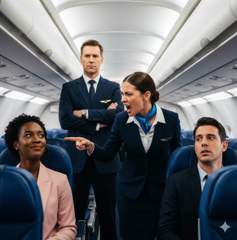 La azafata señala a una mujer negra y le dice: “No mereces sentarte aquí”, y el final la deja humillada…