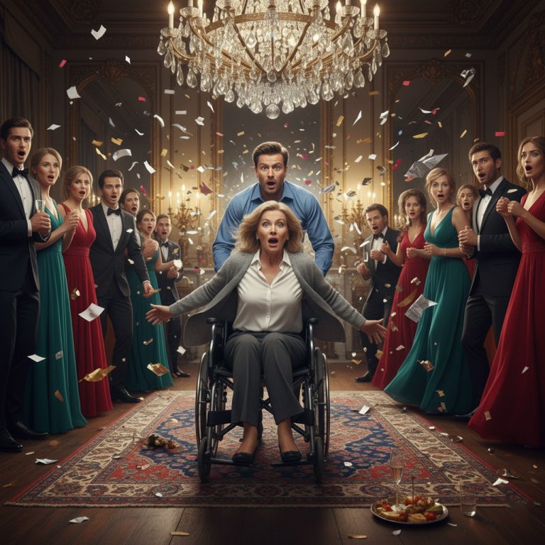 Brenda estaba en la silla de ruedas, y Eric, su marido, la empujaba. Sin embargo, cuando llegaron a la sala, Eric comenzó a empujar a gran velocidad y se detuvo de repente, haciendo que Brenda cayera al suelo frente a todos. La gente quedó asombrada.