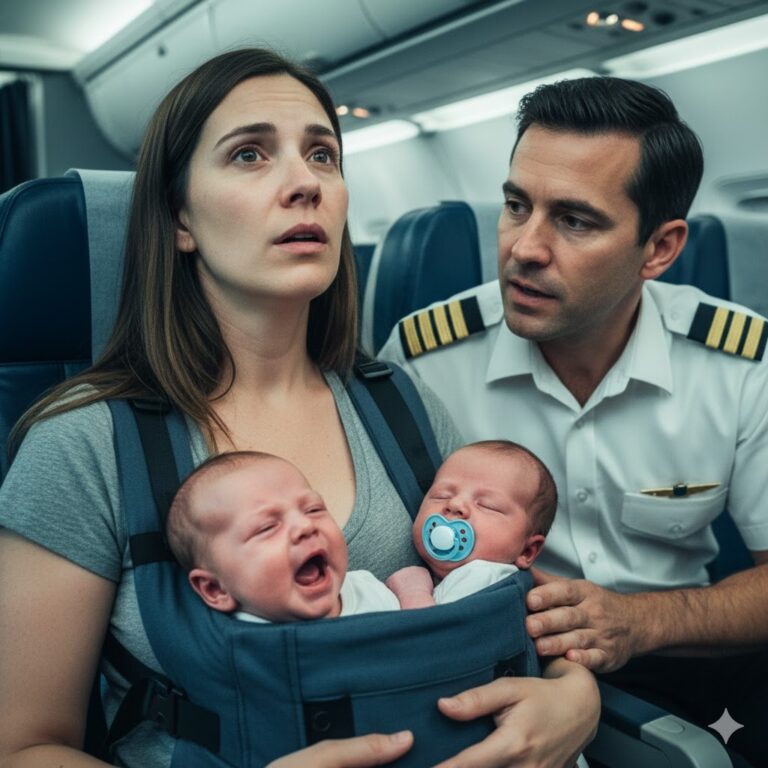 Mi Esposo Cambió de Asiento a Mitad del Vuelo, Me Quedé Sola con Tres Bebés Llorando — Entonces el Piloto Salió y Dijo, ‘¿Puedo Ayudarla?’