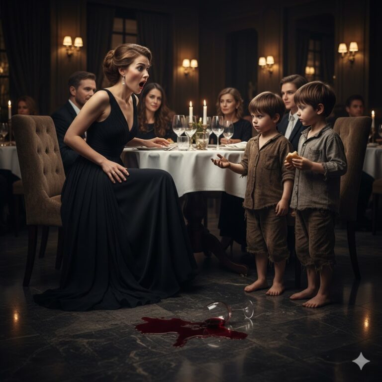 Dos niños sin hogar se acercaron a la mesa de la millonaria: —Señora, ¿podemos tener algo de su comida sobrante? La millonaria levantó la vista y se quedó helada al ver a los dos niños…