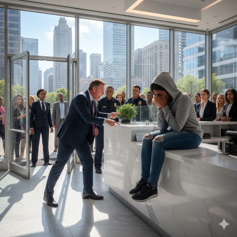 Un gerente racista del banco llamó a la policía para arrestar a una adolescente negra… pero quedó paralizado cuando su madre —la directora ejecutiva— entró por la puerta.