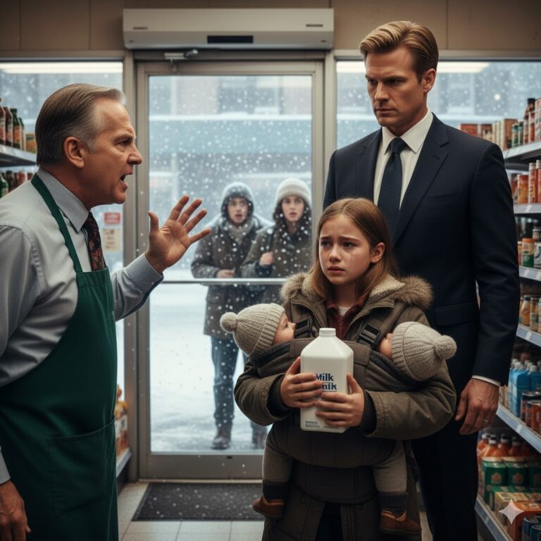 Una niña fue expulsada de una tienda por robar una caja de leche para sus dos hermanitos — hasta que un millonario presenció lo ocurrido y cambió su vida para siempre…