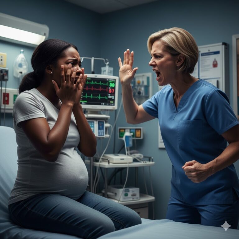 Una enfermera racista abofeteó y humilló a una mujer negra embarazada, luego llamó a la policía para que la arrestaran. Quince minutos después llegó su esposo — y todo cambió…