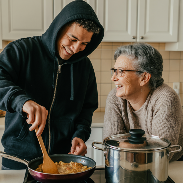 Un ladrón entra a robar una casa y se encuentra a una abuela que lo confunde con su nieto. No solo no roba: le cocina.