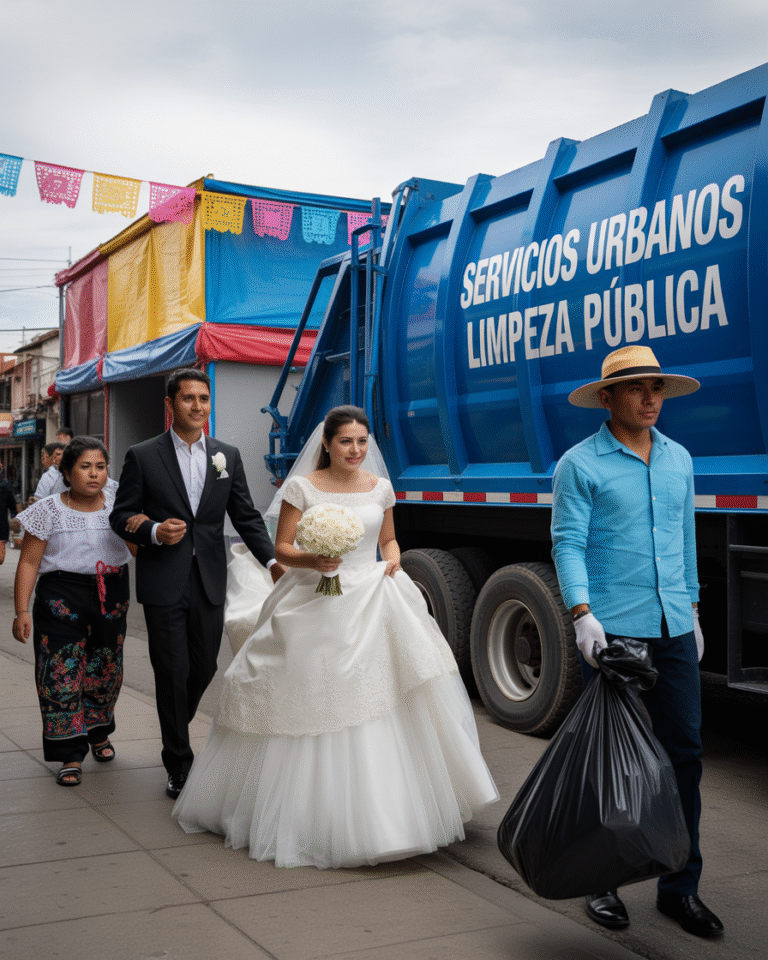 Toda la familia del novio se fue en medio de la boda al descubrir quee los padres de la novia “trabajaban recogiendo basura”. Justo en ese momento, llegó un camión de basura, del cual bajó el padre de la novia… y todos quedaron en silencio al ver lo que él traía en las manos.