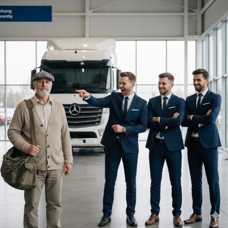 “Tomaré cinco camiones Mercedes,” dijo el hombre andrajoso. “Todos se rieron y se burlaron de él hasta que se dieron cuenta de su error, pero ya era demasiado tarde.”