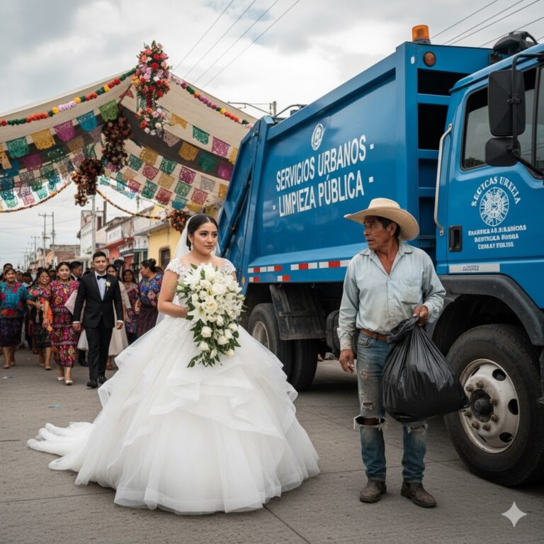 Toda la familia del novio se fue en medio de la boda al descubrir quee los padres de la novia “trabajaban recogiendo basura”. Justo en ese momento, llegó un camión de basura, del cual bajó el padre de la novia… y todos quedaron en silencio al ver lo que él traía en las manos.