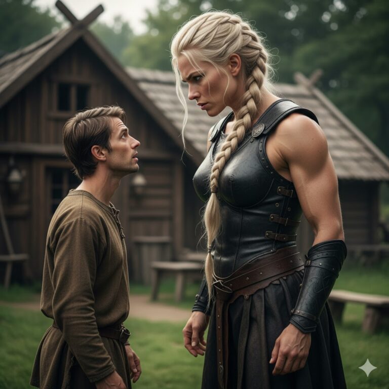 El vikingo más débil del clan solo deseaba tener una esposa, pero el destino le envió a una guerrera gigante. Ella apareció desde lo más profundo del bosque, con una mirada helada y músculos que harían retroceder incluso a los guerreros más valientes. Él —un hombre torpe que apenas sabía encender el fuego y soñaba con un hogar tranquilo— nunca imaginó que su carta de matrimonio invocaría la tormenta del destino. En medio de la noche bajo una luna pálida, cuando el filo del hacha tocó el resplandor del fuego, lo que les aguardaba no era amor… sino el comienzo de una leyenda bañada en sangre.