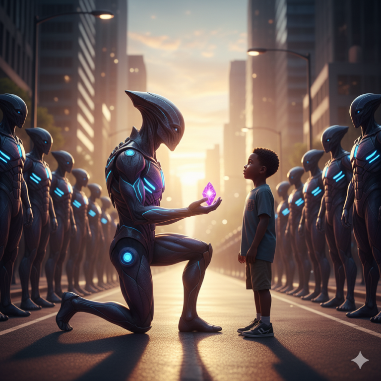 “Un niño sin hogar le da su única manta a un alienígena moribundo — Al día siguiente, 200 guerreros alienígenas aparecen.”