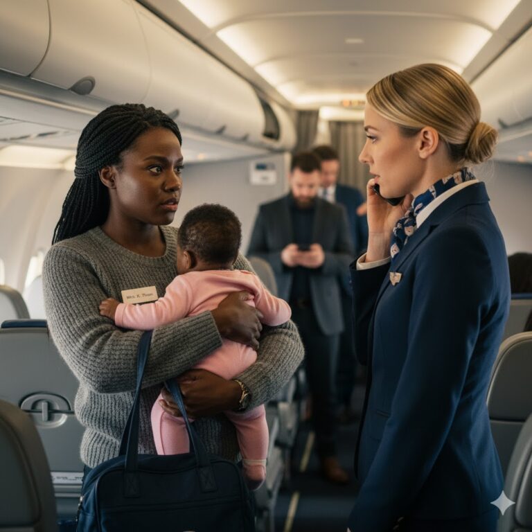 Una azafata abofeteó a una madre negra que acunaba a su bebé. La cabina estalló en aplausos, hasta que una voz tranquila y autoritaria resonó por el altavoz, presentándose como su esposo y el CEO de la aerolínea.