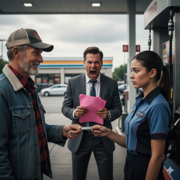 Ella pagó la gasolina de un caballero sencillo y fue despedida por el gerente. Treinta minutos después, llegó el dueño…vv