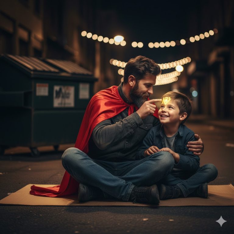 “El padre que cada noche se disfrazaba de superhéroe… para que su hijo nunca notara que vivían en la calle y que la pobreza era su realidad”