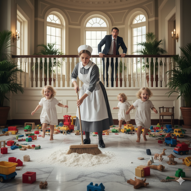 Ninguna niñera podría sobrevivir un día con los trillizos del multimillonario… hasta que ella apareció. Una mujer negra, caminando con confianza, con la mirada firme, desafiando todas las advertencias y las miradas escépticas dentro de la mansión.  Los tres niños, famosos por su travesura, que habían agotado a cualquiera, ahora la observaban con curiosidad. Pero ella permanecía serena, controlando cada gesto, cada travesura, dejando a todos boquiabiertos. Desde ese instante, nadie dudó: ella era la única capaz de cuidar a los trillizos… y de dominar aquella lujosa casa.