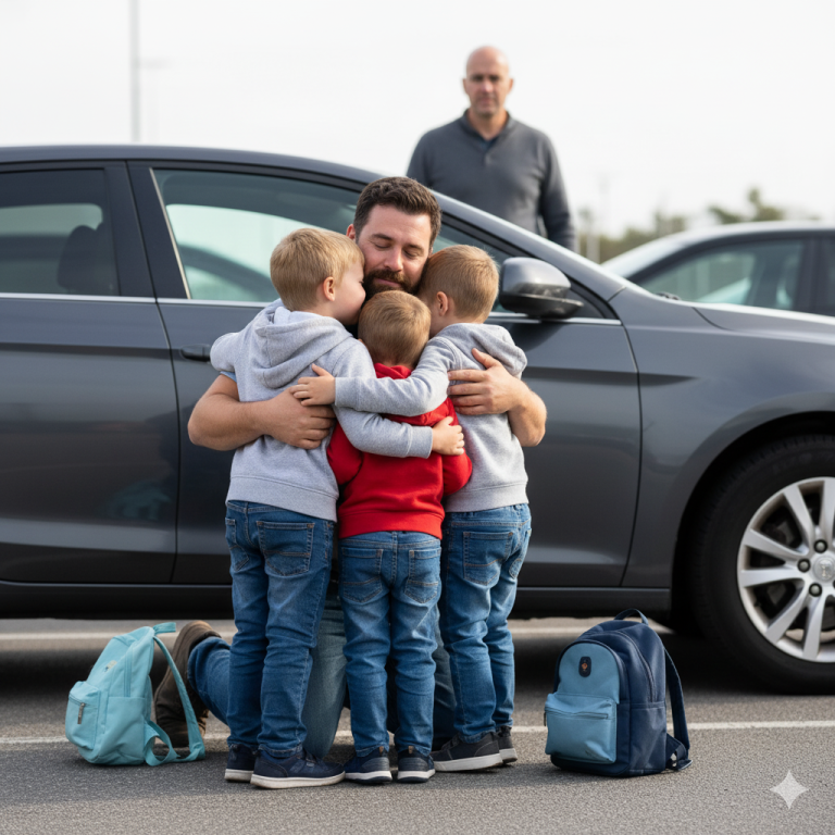 Mi hermana murió al dar a luz a trillizos, y ese día juré que los criaría como si fueran míos, protegiéndolos de su padre, Mark, cuyo amor por la botella ya había destruido demasiadas vidas. Durante cinco años, fui su único ancla, el único papá que habían conocido. Creí que estábamos a salvo. Creí que él había desaparecido para siempre.  Pero entonces, una tarde cualquiera, llegamos a la entrada de la casa después del jardín de niños, y allí estaba: un coche extraño al otro lado de la calle. Apoyado en él, afeitado y sorprendentemente tranquilo, estaba un hombre al que no había visto en medio decenio. Joe. Y estaba observando nuestra casa como si nunca se hubiera ido.