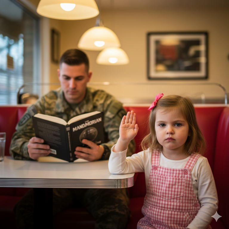 En un tranquilo restaurante de carretera, una niña de tres años cerró su pequeña mano formando la señal de auxilio S.O.S. Un soldado, sentado a unos cubículos de distancia, la notó y, con naturalidad, le ofreció un caramelo.  El hombre a su lado reaccionó de inmediato, abofeteándola con fuerza en el rostro. “Es alérgica”, ladró con los ojos encendidos.  El soldado llamó a la policía, pero cuando los agentes llegaron, el hombre presentó con toda calma documentos oficiales que demostraban que era su padre.  Justo cuando el sheriff estaba a punto de retirarse, la niña se inclinó hacia él y susurró cuatro palabras que helaron la habitación.