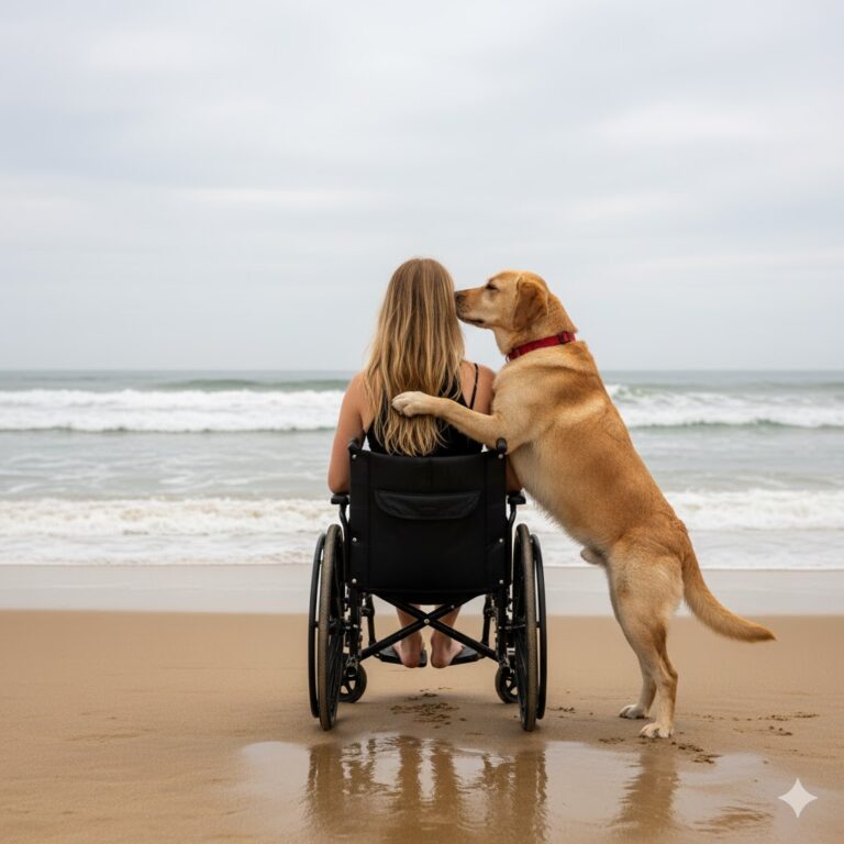 Una mujer en silla de ruedas y su fiel perro se sentaban cada mañana en la orilla, contemplando el mar; pero un día el perro empezó a ladrar furiosamente, y la mujer vio algo aterrador en la arena.