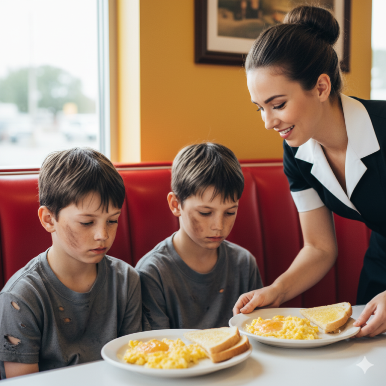 Camarera Ofreció Comida a Dos Huérfanos, 17 Años Más Tarde un Coche de Lujo Aparece en su Casa…