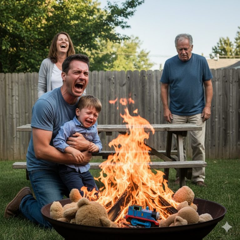 En la carne asada familiar, me quedé helado al ver cómo las llamas devoraban los juguetes de mi hijo en el fogatero del patio.