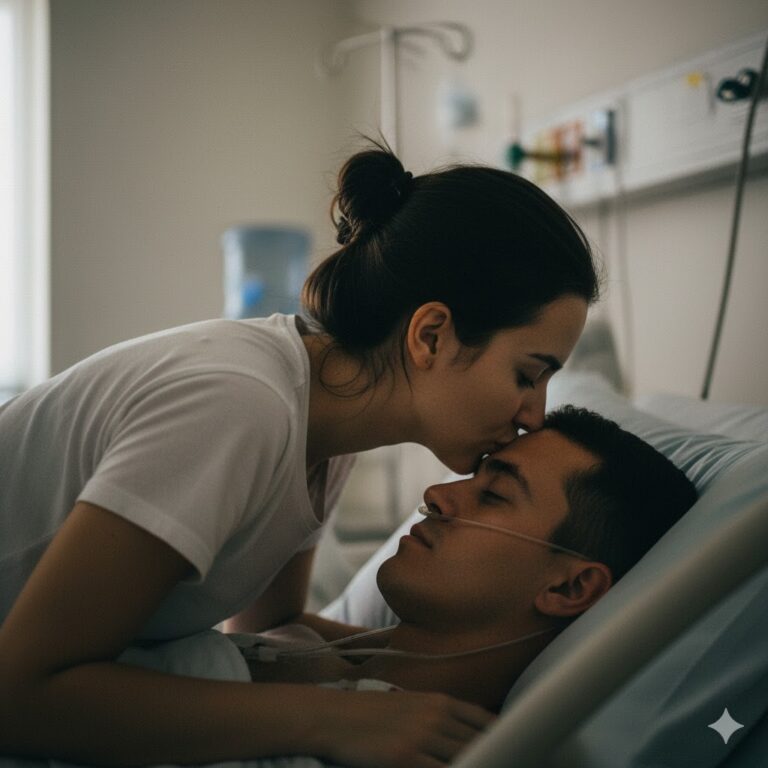 En medio del pasillo del hospital, un amor sigue floreciendo: la joven valiente que permanece al lado de su novio con hemorragia cerebral.