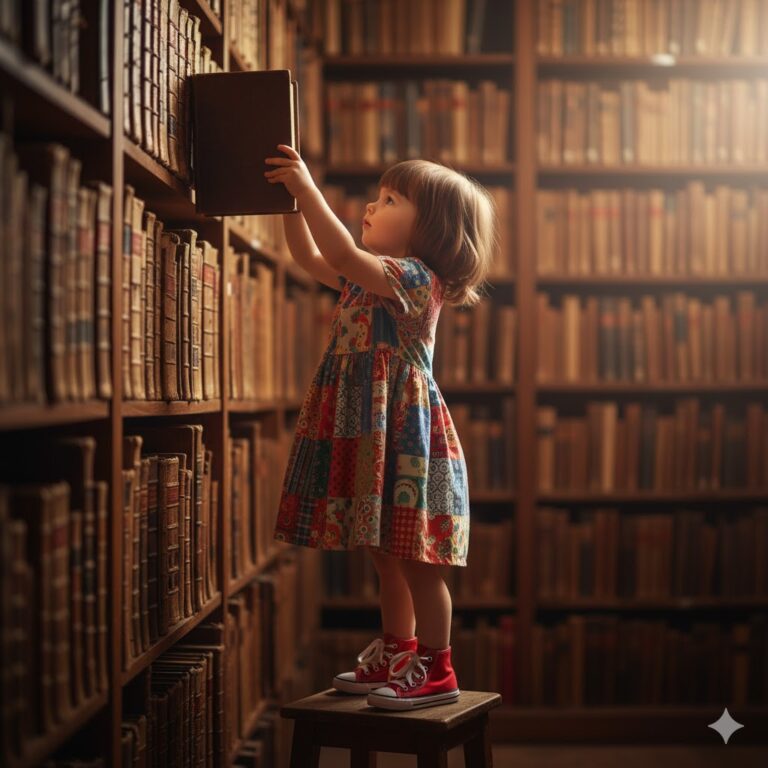 Una niña con enanismo en una escuela común no puede alcanzar los libros “para grandes”. Un día, se sube a una silla, cae, y en vez de castigarla, la maestra le da una biblioteca a su altura.