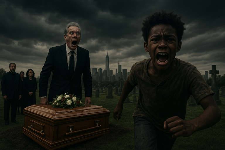“¡Abran el ataúd! ¡Su hija sigue viva!” — el niño negro sin hogar corrió hacia el féretro y susurró un secreto que dejó al multimillonario atónito.