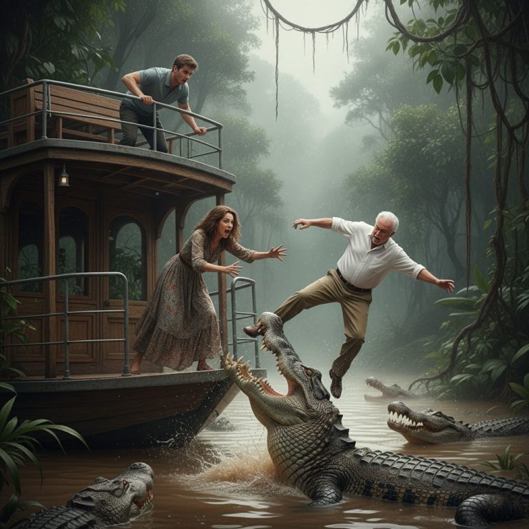 ““Ve al río con los cocodrilos”, susurró mi nuera mientras me empujaba al río Amazonas. Mi hijo solo miró y sonrió. Pensaron que mis 2 mil millones de dólares eran suyos. Pero más tarde ese día, cuando llegué a casa… yo estaba sentada en la silla esperando…”