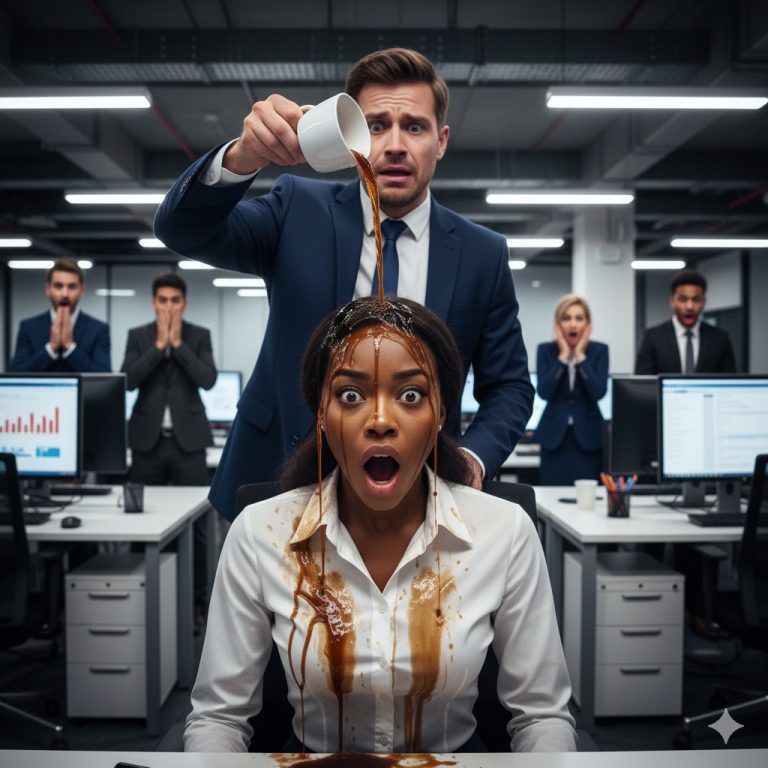 Gerente vierte café sobre una mujer negra delante de todos y la maldice – Minutos después, la compañía entera queda en shock…