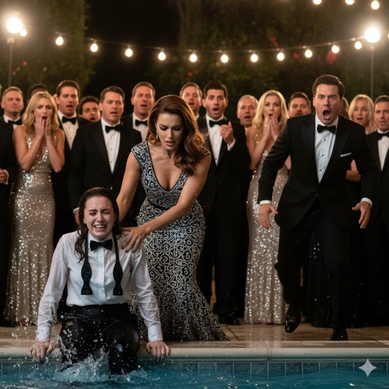 Una pobre camarera fue empujada a la piscina mientras todos se reían de ella — hasta que un millonario entró e hizo algo que dejó a todos sin palabras…