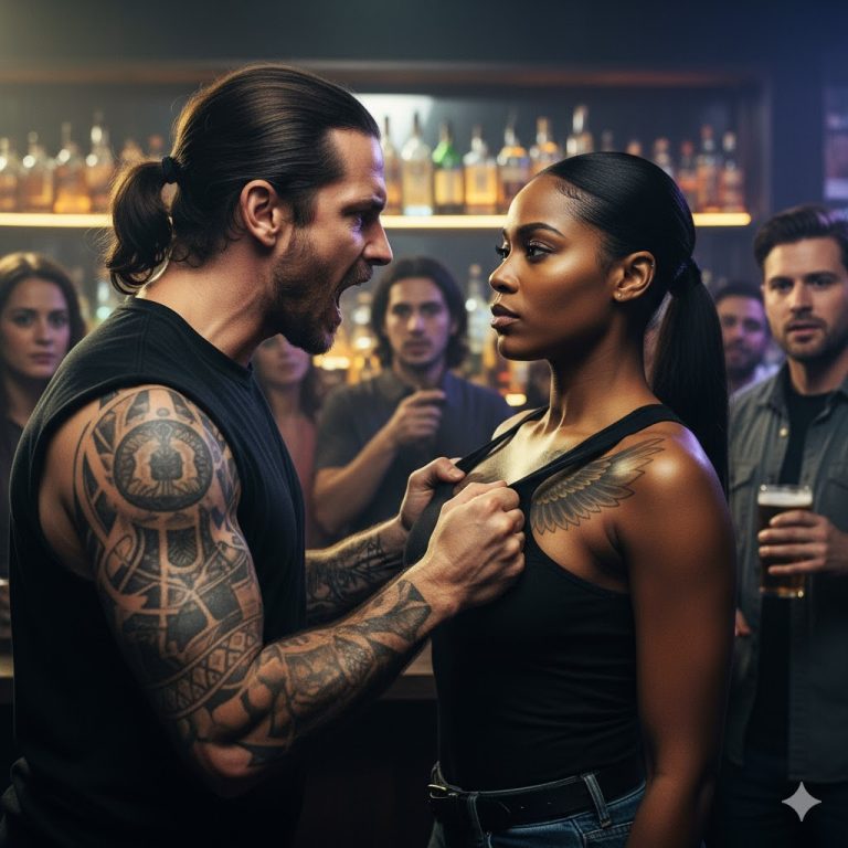 Motociclista le arrancó la camisa a una mujer negra — su tatuaje dejó el bar en completo silencio