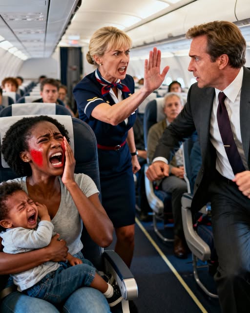 Una azafata racista abofeteó a una madre negra que cargaba a su bebé en pleno vuelo, mientras todos los demás se limitaban a mirar, hasta que un CEO multimillonario que lo vio todo se levantó e hizo algo que hizo que todo el avión enmudeciera de vergüenza…