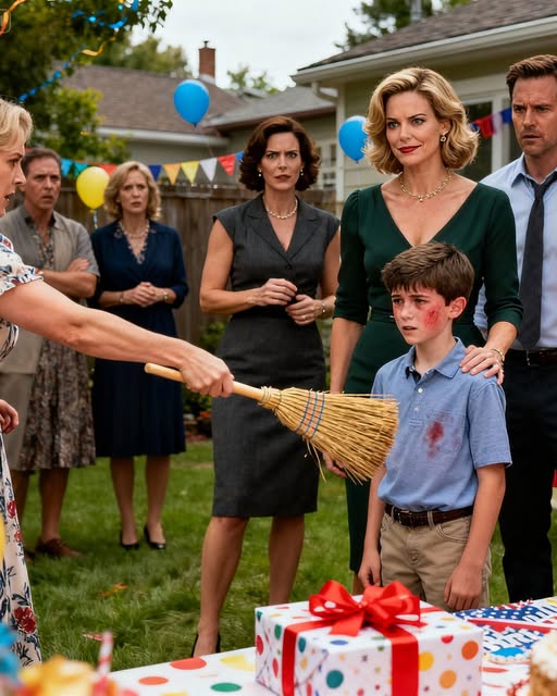 Mi exmarido apareció en la fiesta de cumpleaños de nuestro hijo con su nueva esposa. Ella le entregó una escoba a mi niño y dijo: “Ve a ayudar a tu madre a limpiar, eso es lo que se supone que debes hacer”. Mi hijo me miró, con las mejillas ardiendo de vergüenza. No dije ni una palabra… no hasta que él desenvolvió su último regalo. Y en el segundo en que ella vio lo que había dentro, se quedó pálida.