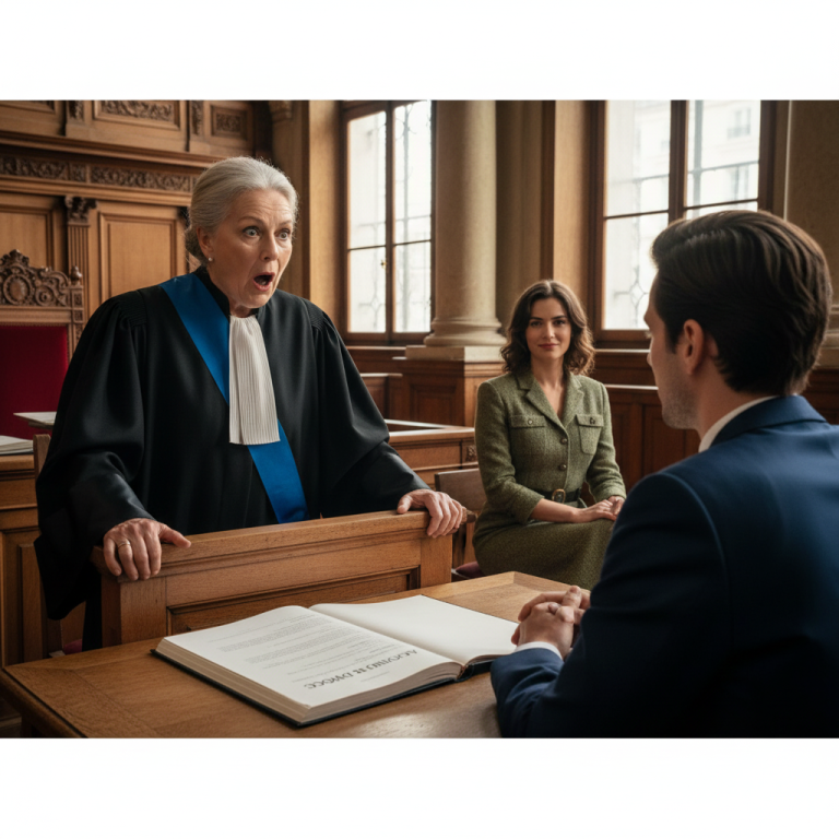 Durante la audiencia de divorcio, mi marido sonrió con suficiencia: “Me voy a quedarme con la mitad de tu fortuna, incluyendo la herencia de tu abuela.” La sala se quedó boquiabierta—hasta que me levanté, le entregué un sobre al juez y le dije: “Por favor, revisa de nuevo.” El juez miró a mi marido y estalló en carcajadas.